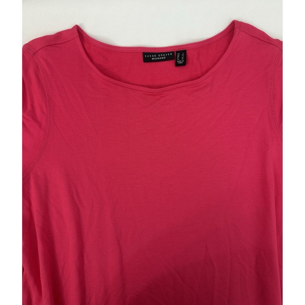 Susan Graver Weekend Hot Pink French Terry Tunic Top Pockets Women Size L - Picture 5 of 8